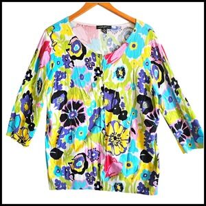 Designers‎ Originals Floral Cardigan Sweater Colorful Flowers XL